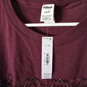 PINK Victoria's Secret Women's Maroon Scoop Neck Top - XL
